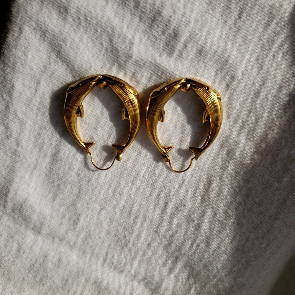 Gold whale earrings